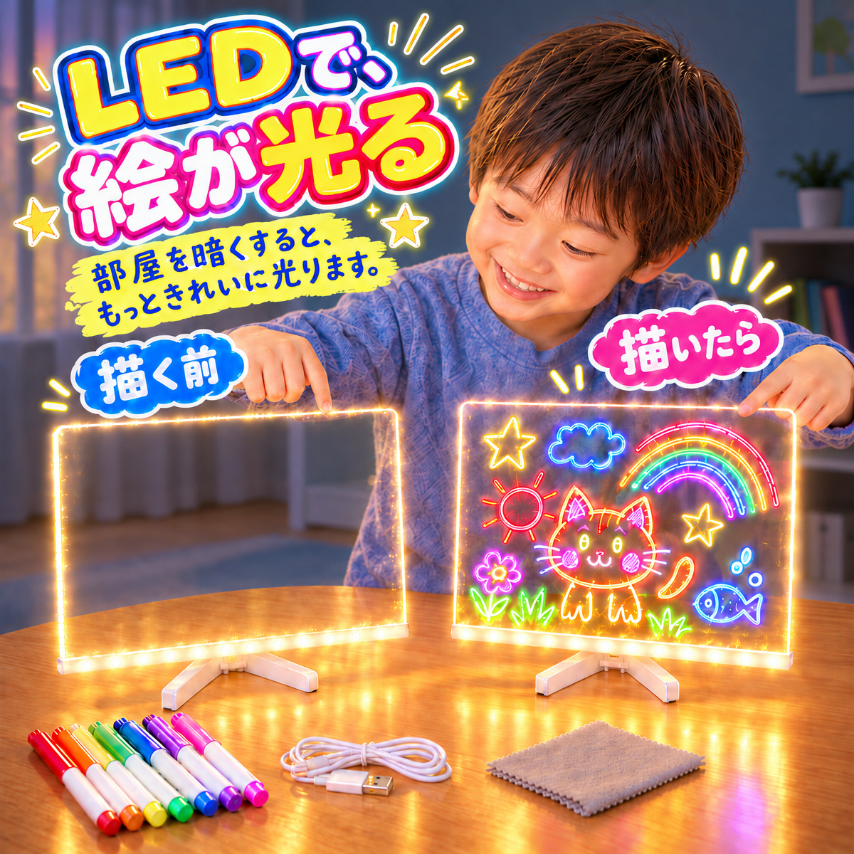 きらきらマジックボード｜7色ペンで描くLEDアクリルボード
