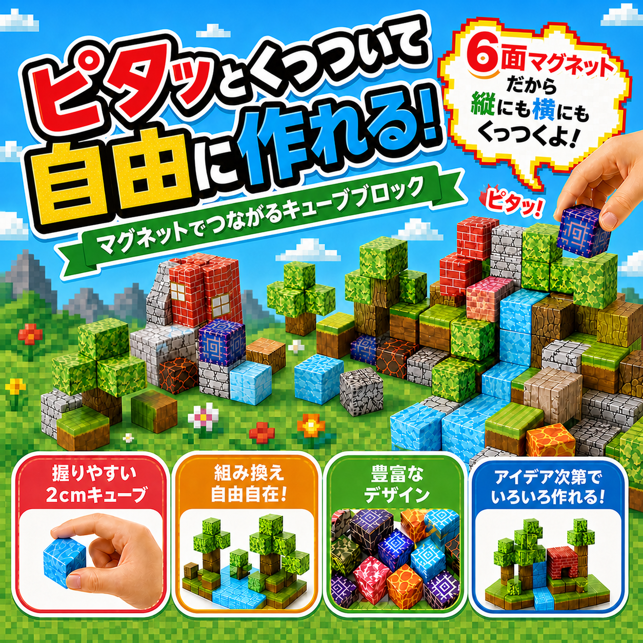 クラフトマグキューブ｜ワールドマップ風マグネットブロック