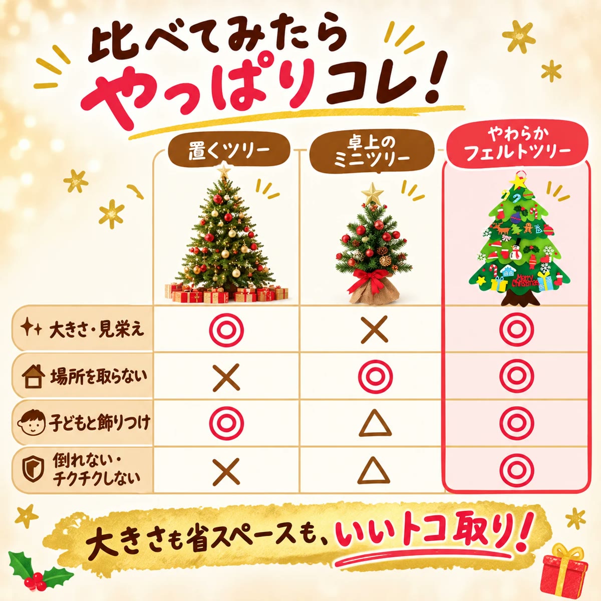 やわらかフェルトツリー｜壁に掛ける大きなクリスマスツリー