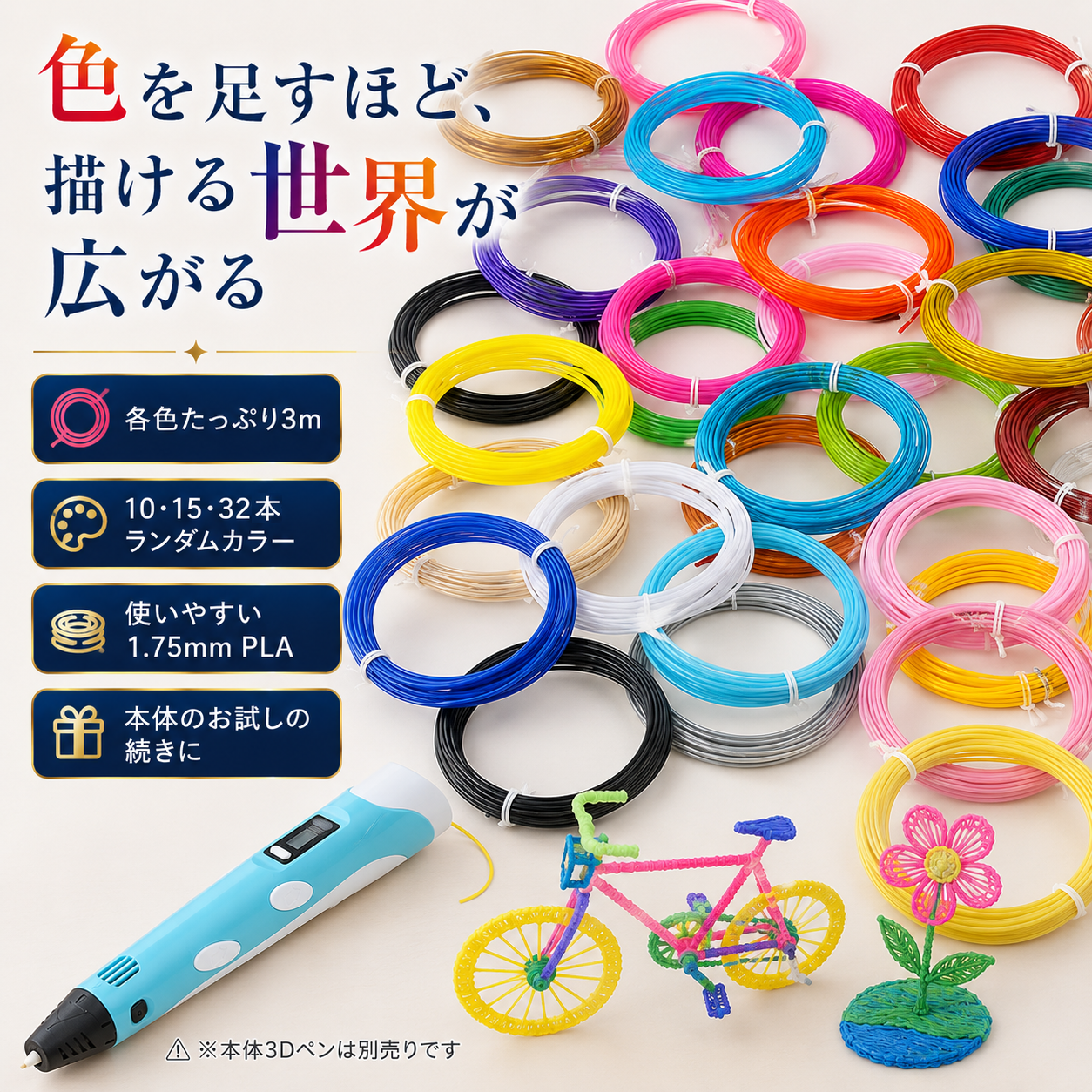 3Dペン用 PLAフィラメント1.75mmランダムカラーセット